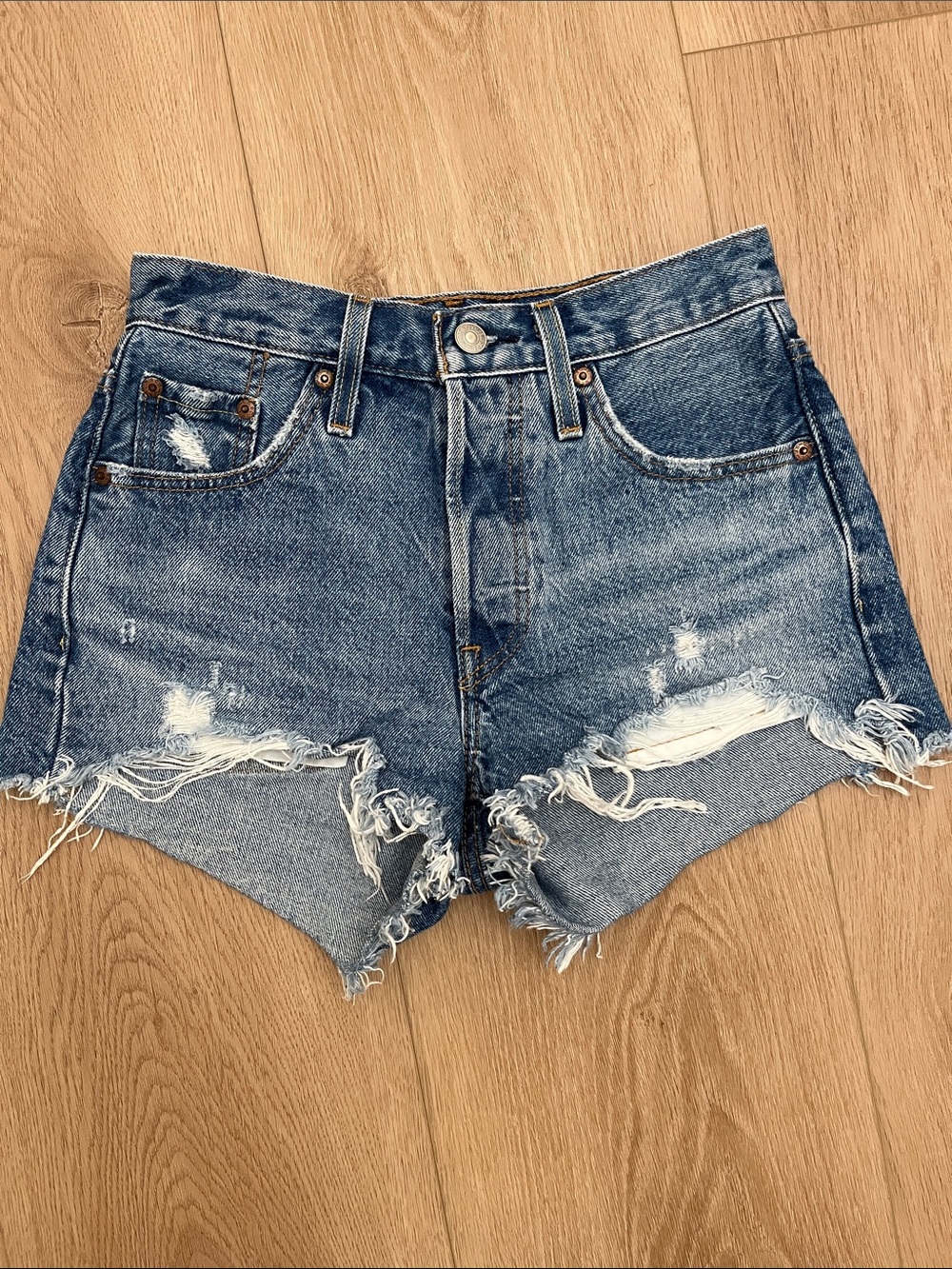 Levi's Ripped High-Rise Denim Cutoff Shorts - Blue